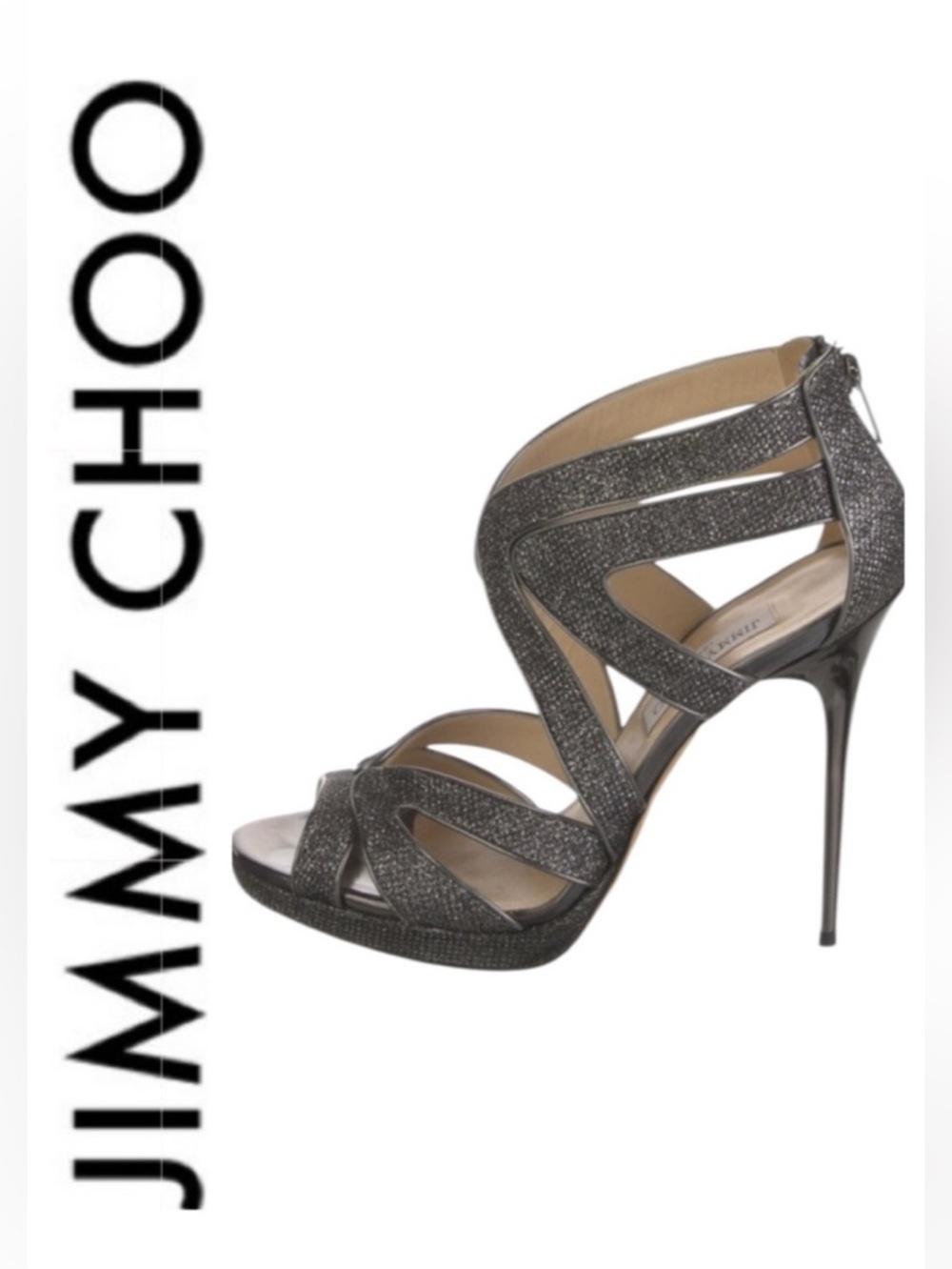 Jimmy Choo "Collar" Metallic Glitter Platform Stiletto Sandals Size 41.5 $1095